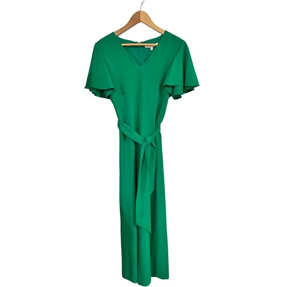 Preston & York - V Neck Tie Waist Green Jumpsuit - Size 8 - Picture 5 of 7